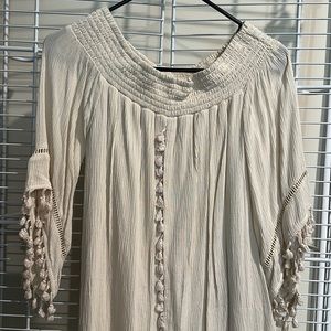 Cream Tassel Dress - Off the Shoulder